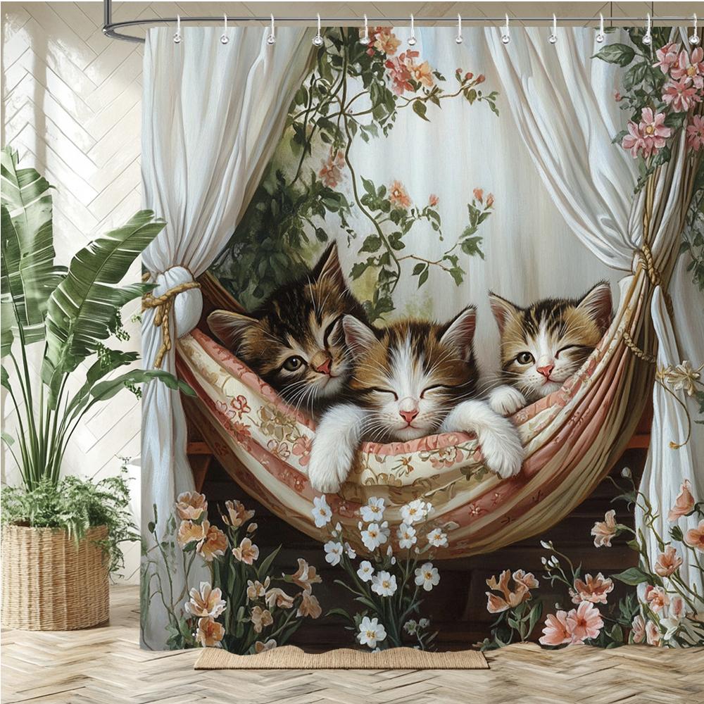 3d Shower Curtain Cute cat Printed Polyester fabric Bathroom Curtain cartoon Bath Screen Home Decoration Curtain