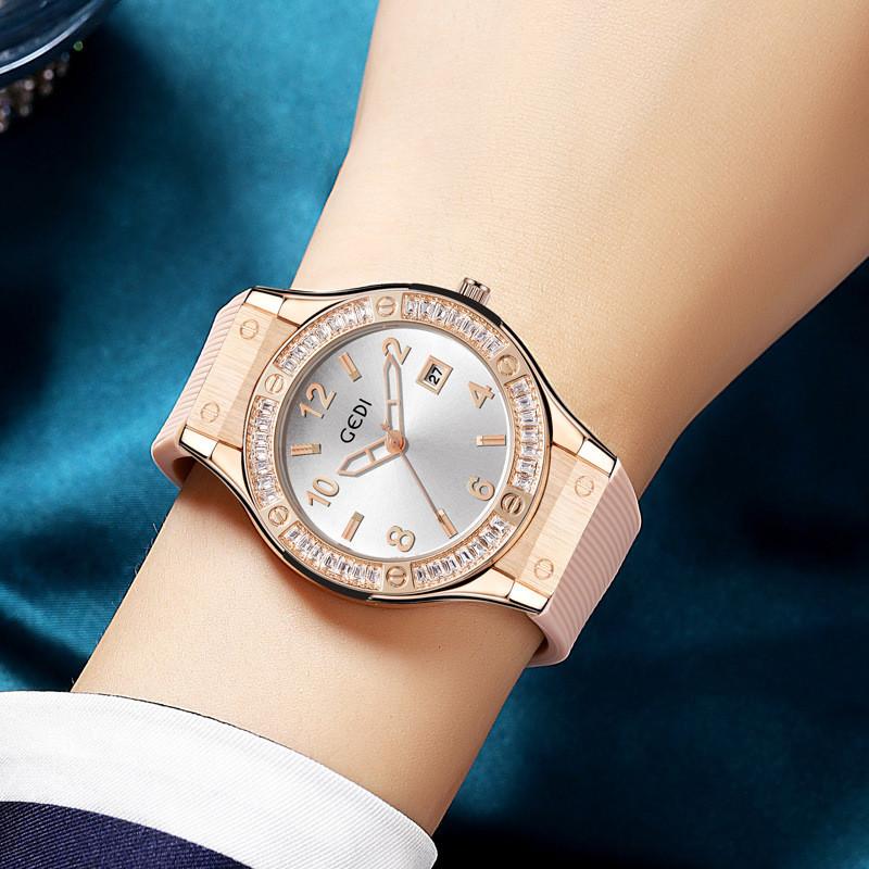 Minimalistische Silikonuhr für Damen mit Kalenderfunktion, wasserdichtes Quarzwerk