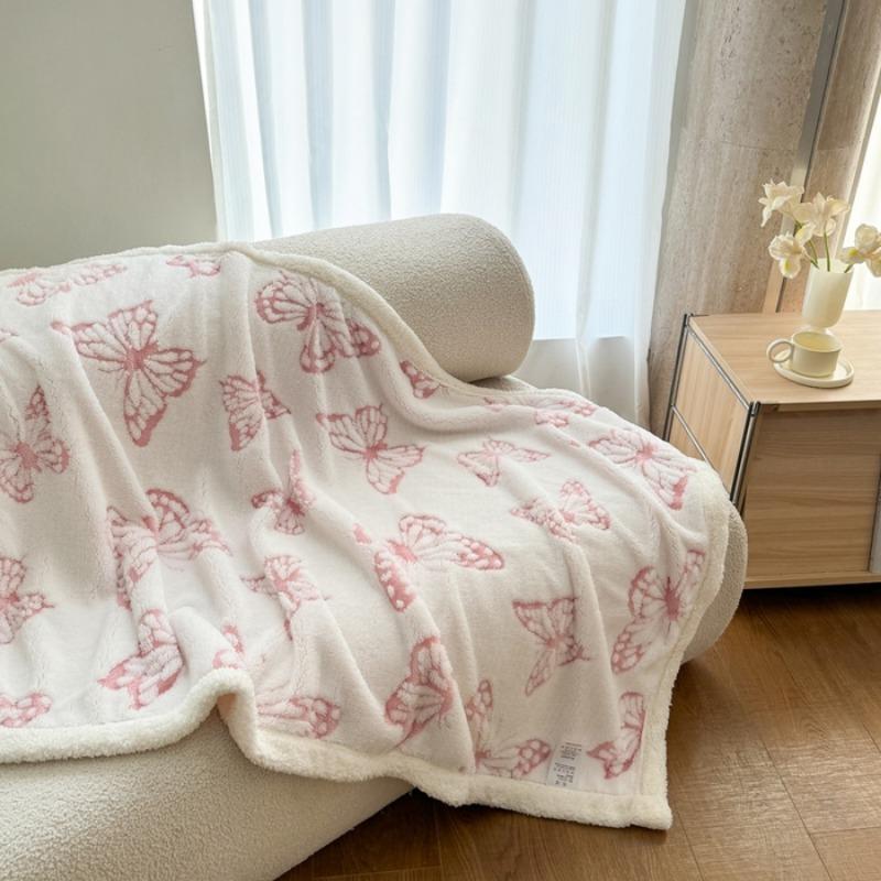 New double-layer cationic jacquard butterfly-dyed multi-functional blanket Tafu wool lamb wool blanket