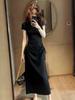 French gray short-sleeved dress women's new summer beautiful design sense drawstring waist slim skirt