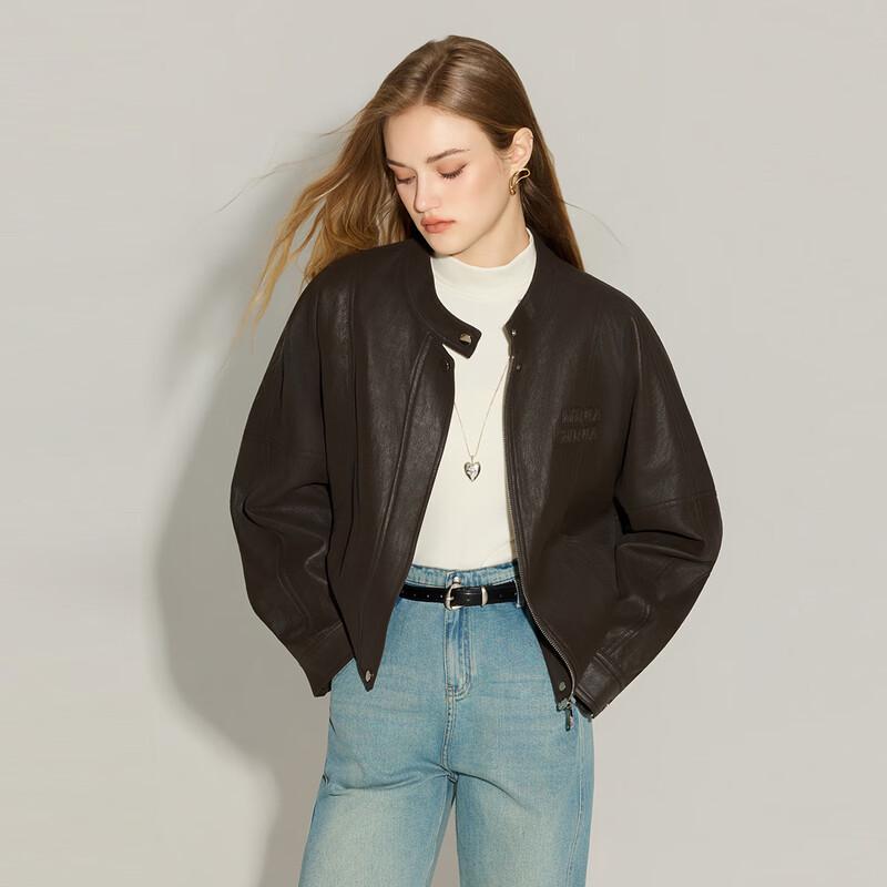 

Женская осенне-зимняя куртка из искусственной кожи PU с длинным рукавом, стойкой воротником и свободного кроя S