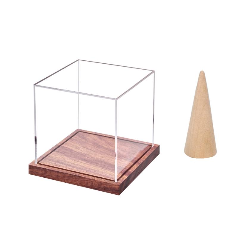 Sturdy Acrylic Rings Display Stand with Wood Base Championship Rings Case Portable for Sports Accessory Storage