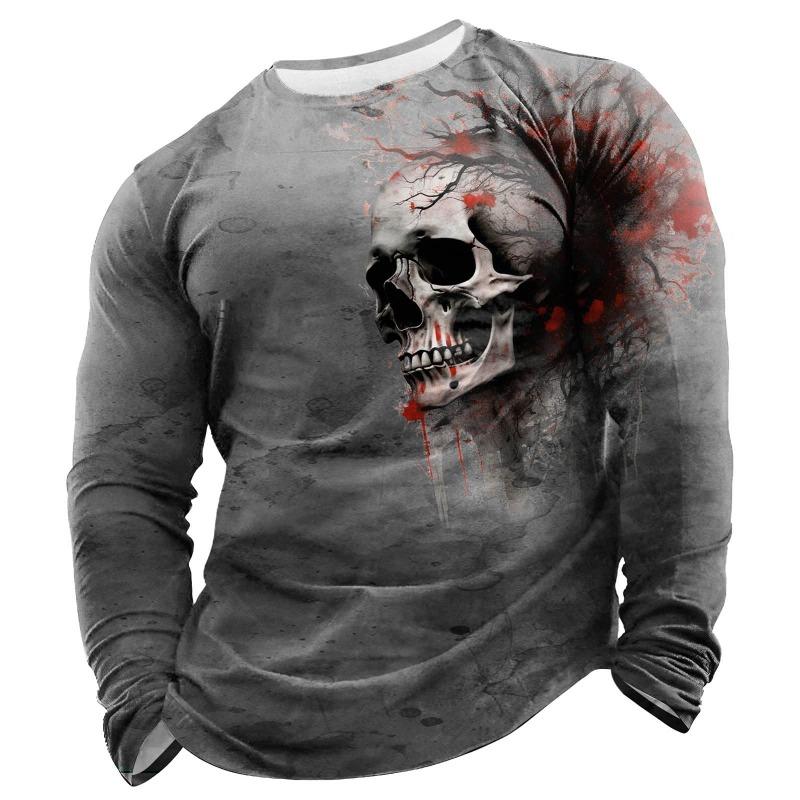 Schädel Blumenmuster Mode Bedruckte T-Shirts Herbst Herren- und Damenbekleidung O-Ausschnitt Langarm T-Shirts Top Herren Outdoor Pullover