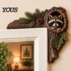Forest Theme Room Accents Chipmunk Tree Hollow Door Topper, Decorative Wood Frame Sign, Whimsical Doorway Sculpture Woodland Animal Wall Art for Home