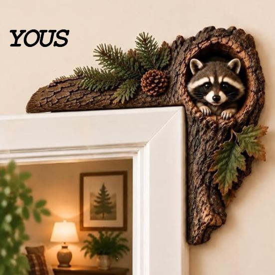Forest Theme Room Accents Chipmunk Tree Hollow Door Topper, Decorative Wood Frame Sign, Whimsical Doorway Sculpture Woodland Animal Wall Art for Home