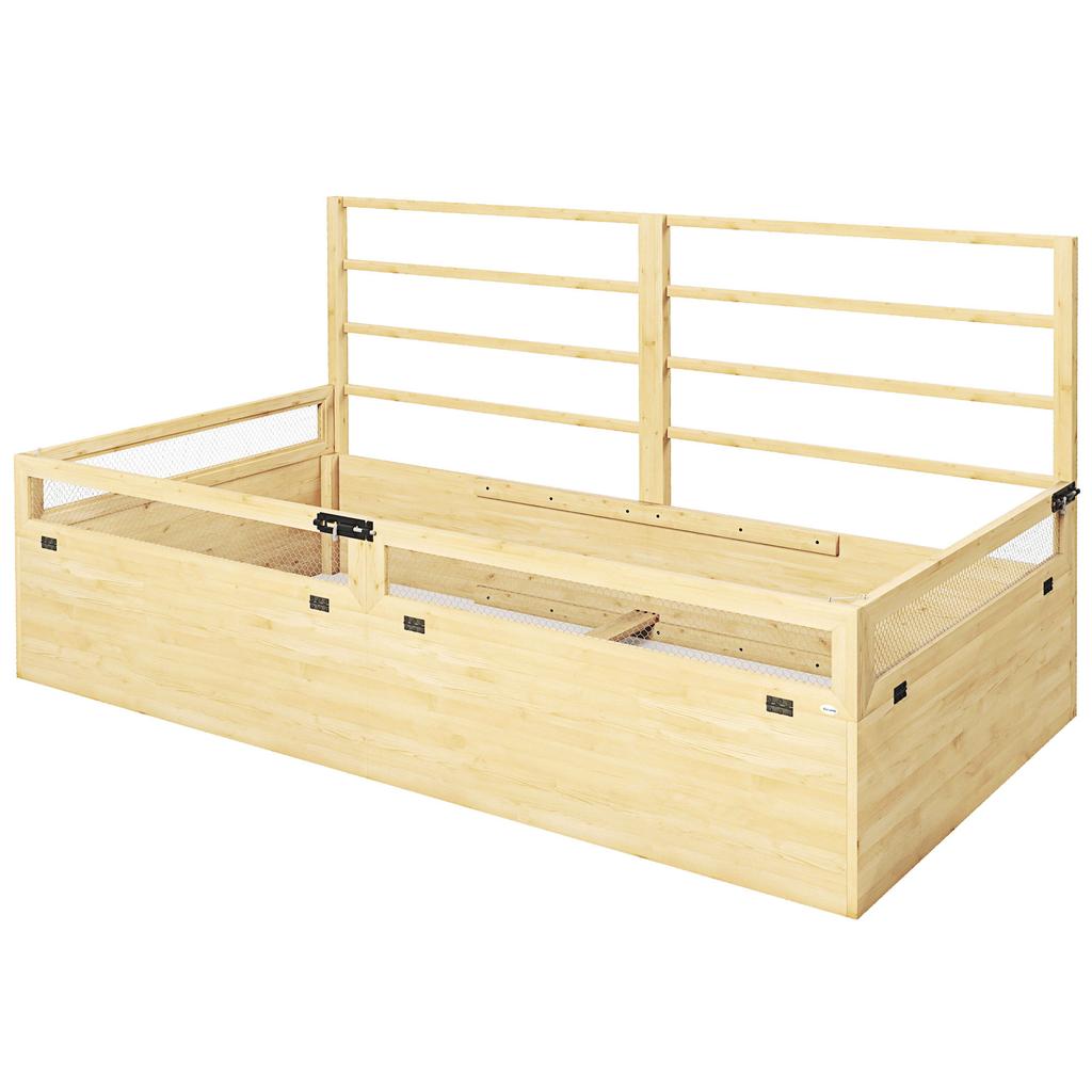 Raised Garden Bed Planter Box Herb Bed, Weather-Resistant, 1 Trellis, 183 x 98.5 x 95 cm, Natural