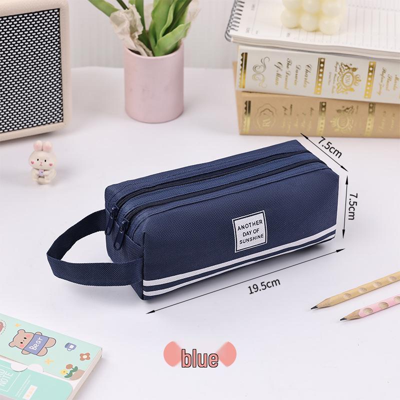 Korean Style Double-Layer Oxford Cloth Pencil Case with Large Capacity and Portable Double Zipper Design