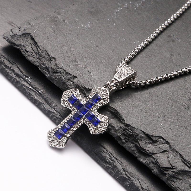 Trendy Cross-Border Rhinestone Pendant Necklace: Unisex Hip-Hop Style Stainless Steel Chain.