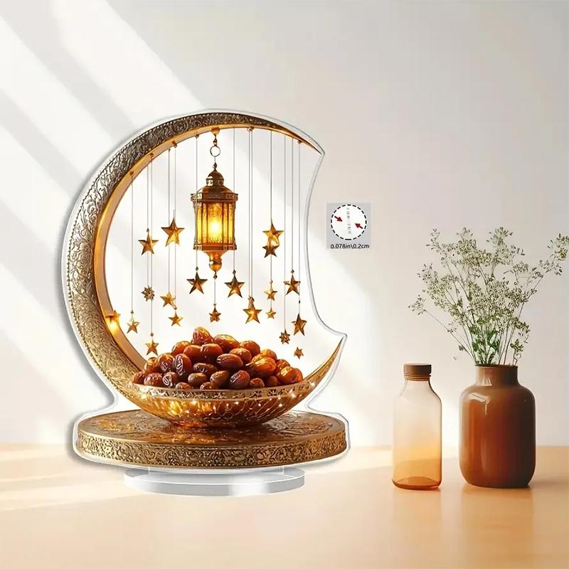 1Pcs 2D Elegant Acrylic Crescent Lantern And Star Shaped Desktop Decoration For Eid Al Fitr Celebration Home Decoration Ornament