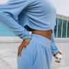2 Teile/satz Frauen Top Hosen Set Rundhals Langarm Unregelmäßigen Kreuz Saum Sweatshirt Reine Farbe Stretchy Hohe Taille Breite Bein Trou