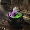 Cosplay Costume Accessories Halloween Cauldron Decoration, Spooky Large Witch with Colorful LED Light, Black Lighted Haunted House Props Plastic
