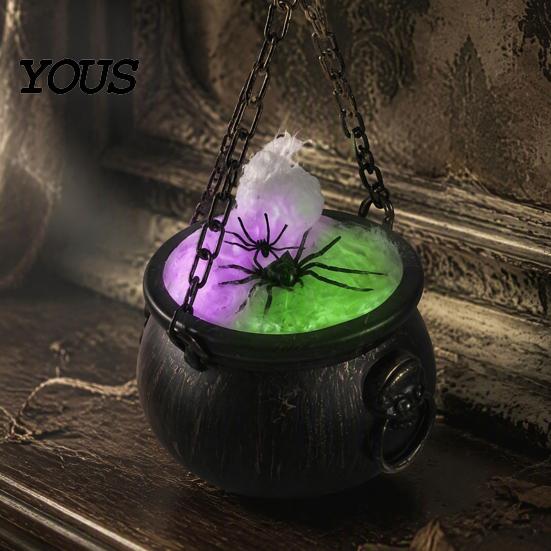 Cosplay Costume Accessories Halloween Cauldron Decoration, Spooky Large Witch with Colorful LED Light, Black Lighted Haunted House Props Plastic