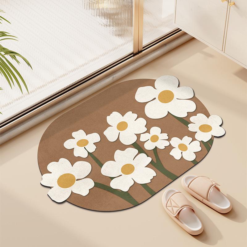 Nordic Simple Flowers Moisture-wicking Quick Drying Bathroom Floor Mat Bathroom Odd Shape Anti-dirty Wear-resistant Diatomium Mud Carpet
