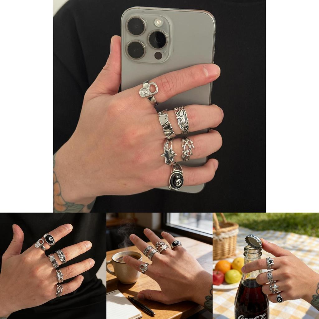Star Shape Alloy Ring With Vintage Silver Finish For Men And Women