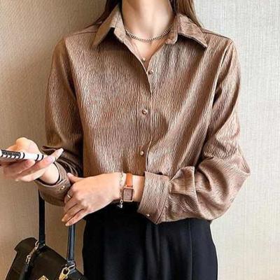 Frühling Herbst Neue Damen Pendeln Solide Einreiher Hemd Elegante Stilvolle Polo-Neck Vintage Langarm Bluse für Frauen