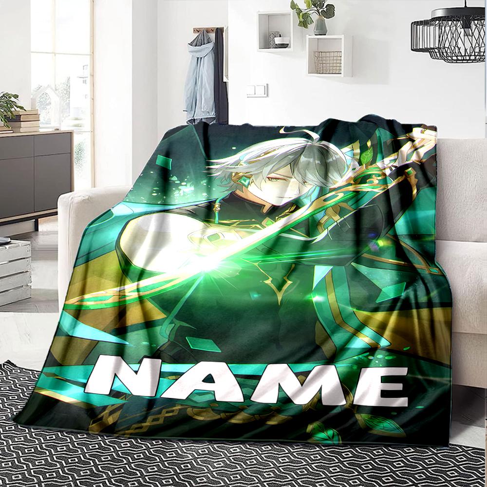 Customiz Name Personality Genshin Impact characters  Blanket Soft &Warm Sofa Office Bed Travel Lunch Break Blanket, Gift Suitable All Seasons
