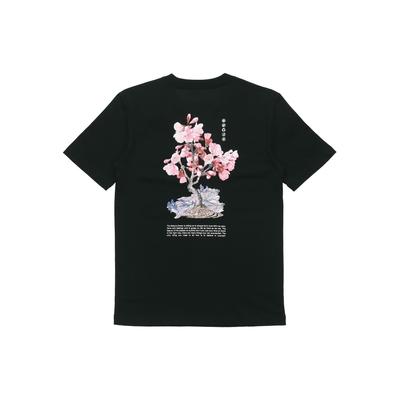 Sakura Series Logo Print Round Neck Short Sleeve T-Shirt Men Tops Black AHSR630-3