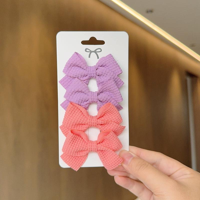 4PCS Soft Cotton Bow Hairpin Girl Sweet Plaid Design Hairpin Color Block Delicate Hairgripe Barrettes Kawaii Child Accessories