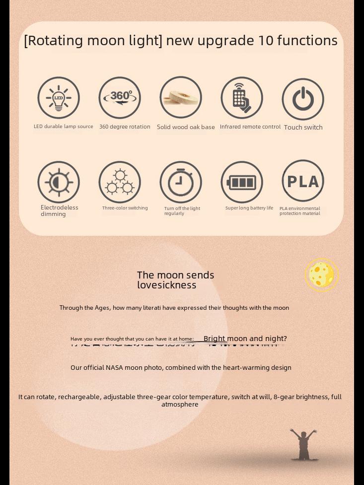 2025 Intelligent Voice Rotating Moon and Planet Bedside Lamp