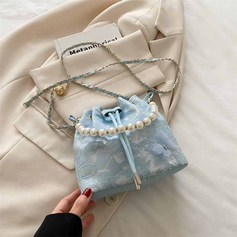 

2025 новая китайская сумка-ведро, новая жемчужная сумка в стиле чонсам, переносная маленькая сумка в иностранном стиле, сумка-мессенджер в китайском стиле синий