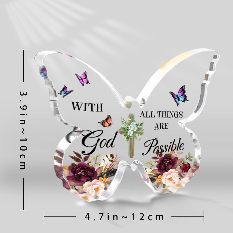 2D Flat Inspirational Bible Verse Acrylic Butterfly Plaque, Scripture Design, Suitable for Wall Decoration, Porch, Room, Villa, Accents Home, Hallway,