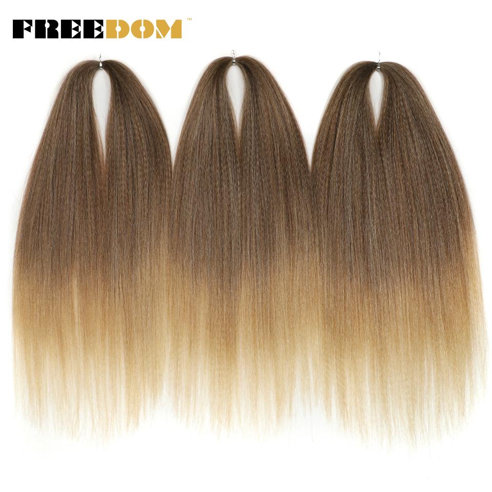 FREEDOM Synthetisches Yaki Fluffy Glattes Häkelhaar 24 Zoll 210g Häkelzöpfe Haare Ombre Braun Weiß Flecht Haarextensions