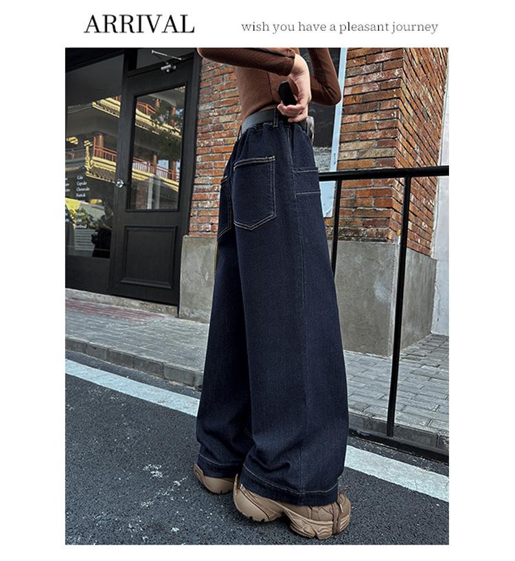 Winter 2025 Girls' Fleece-Lined Wide-Leg Jeans - Warm, Solid Color, Casual Long Pants