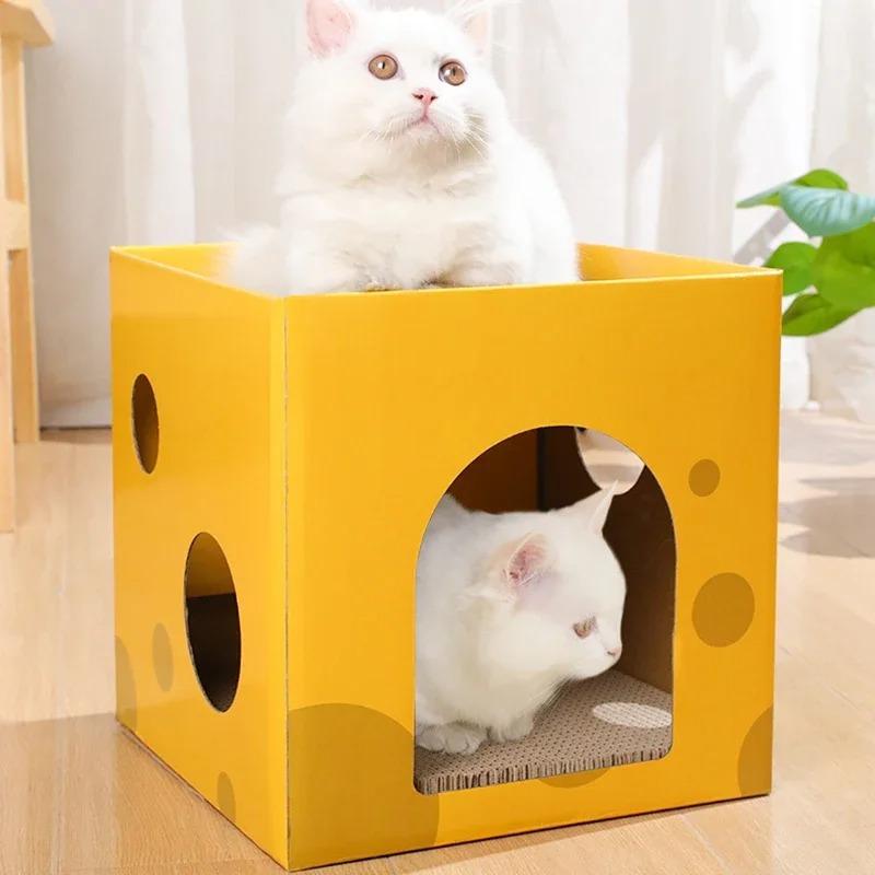 Maison pour Chat en Carton Boîte à Gratter Salon Lit avec Plateau Grattoir pour Chats Chatons Petits Animaux