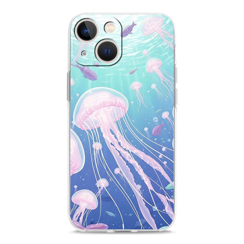 Phone Case For iPhone 17 Air Cases iPhone 16 15 12 13 14 Pro Max SE 7 8 Plus iPhone11 Clear Soft Cover Pink Jellyfish Oceanic