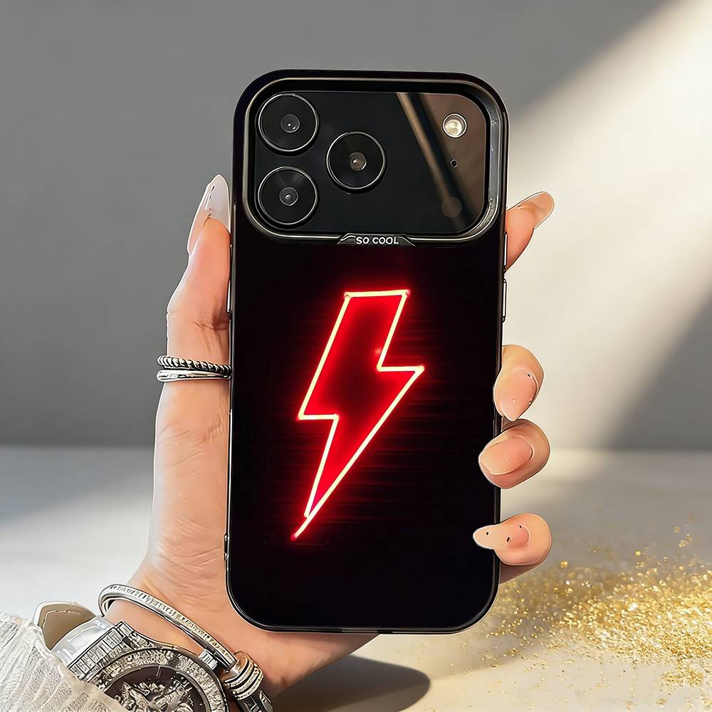 L-Lightning Letters Phone Case For iPhone17 16 15 14 13 12 Pro Max Grey Black Matte Laser Metallic Aurora Funda