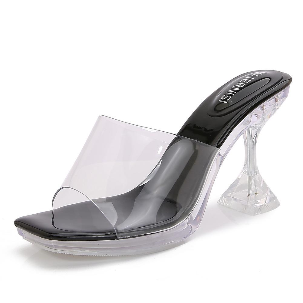 Wine Glass And Super High Heels Waterproof Table Transparent Crystal Fish Mouth Sandals Model Catwalk Slippers Female Summer