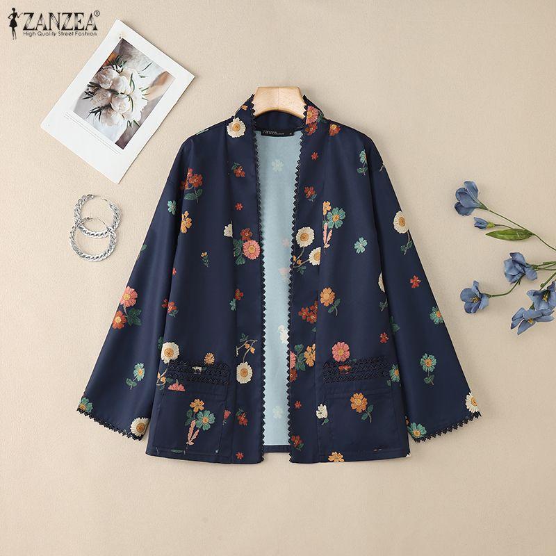 ZANZEA Women Floral Print Loose Casual Long Sleeve Thin Cardigans