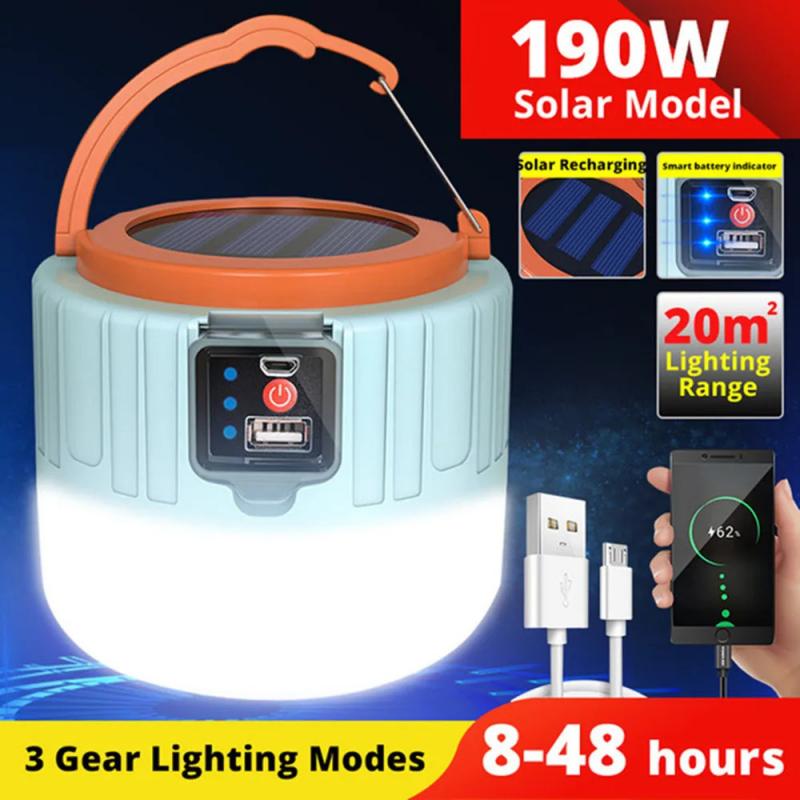 Portable Solar Tent Light Outdoor LED Camping Light Lanterns Emergency Lights For BBQ Hiking USB Rechargeable Camping Lantern