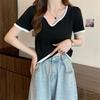 Design Sense Square Neck Knitted Short-sleeved T-shirt Tops Spring and Summer Slim Bottoming Shirt Female Casual Essential Slim Fit Pullovers Tees