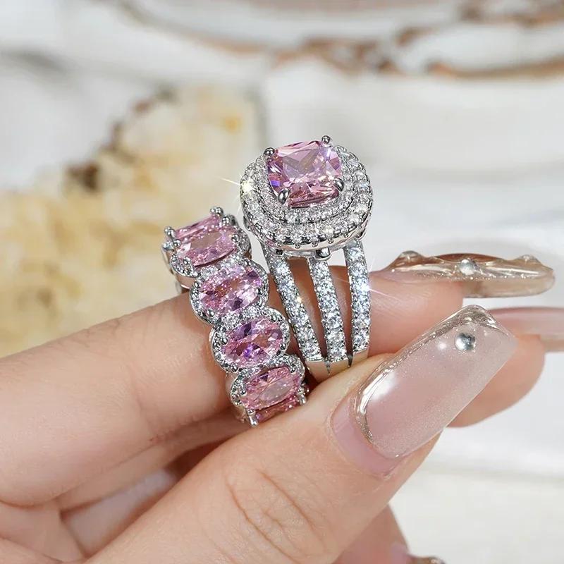 Gorgeous S Set of Rings for Women Brilliant Zirconia Finger Jewelry for Engagement Party High-quality Accessories