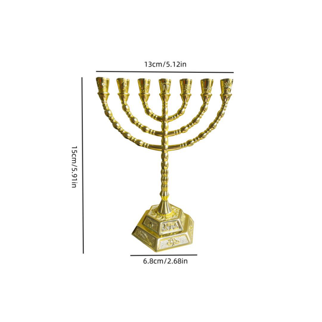 Израильская менора из золотого цинкового сплава: Декоративный подсвечник с 7 ветвями 15x13x6.8