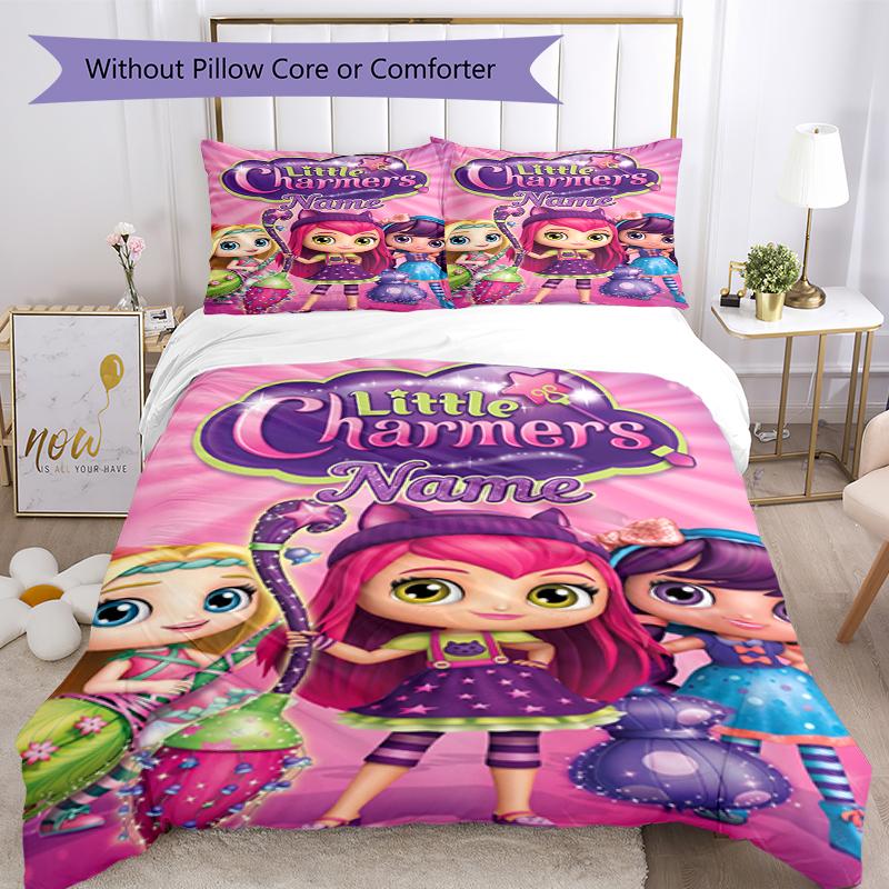3Pcs Custom Name Little Charmers Bedding Set Duvet Cover Closure Includes 1Duvet Cover 2Pillowcases Soft And Comfortable For All Seasons