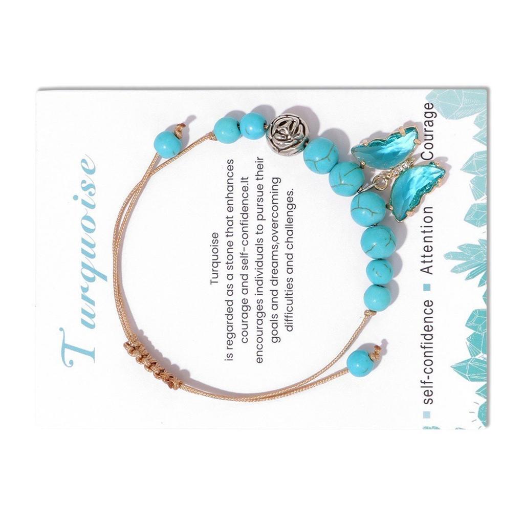 Handmade Butterfly Pendant Bracelet Braided Rope Handchain Adjustable Cord Wristband Natural Stone Bangles Party Jewelry