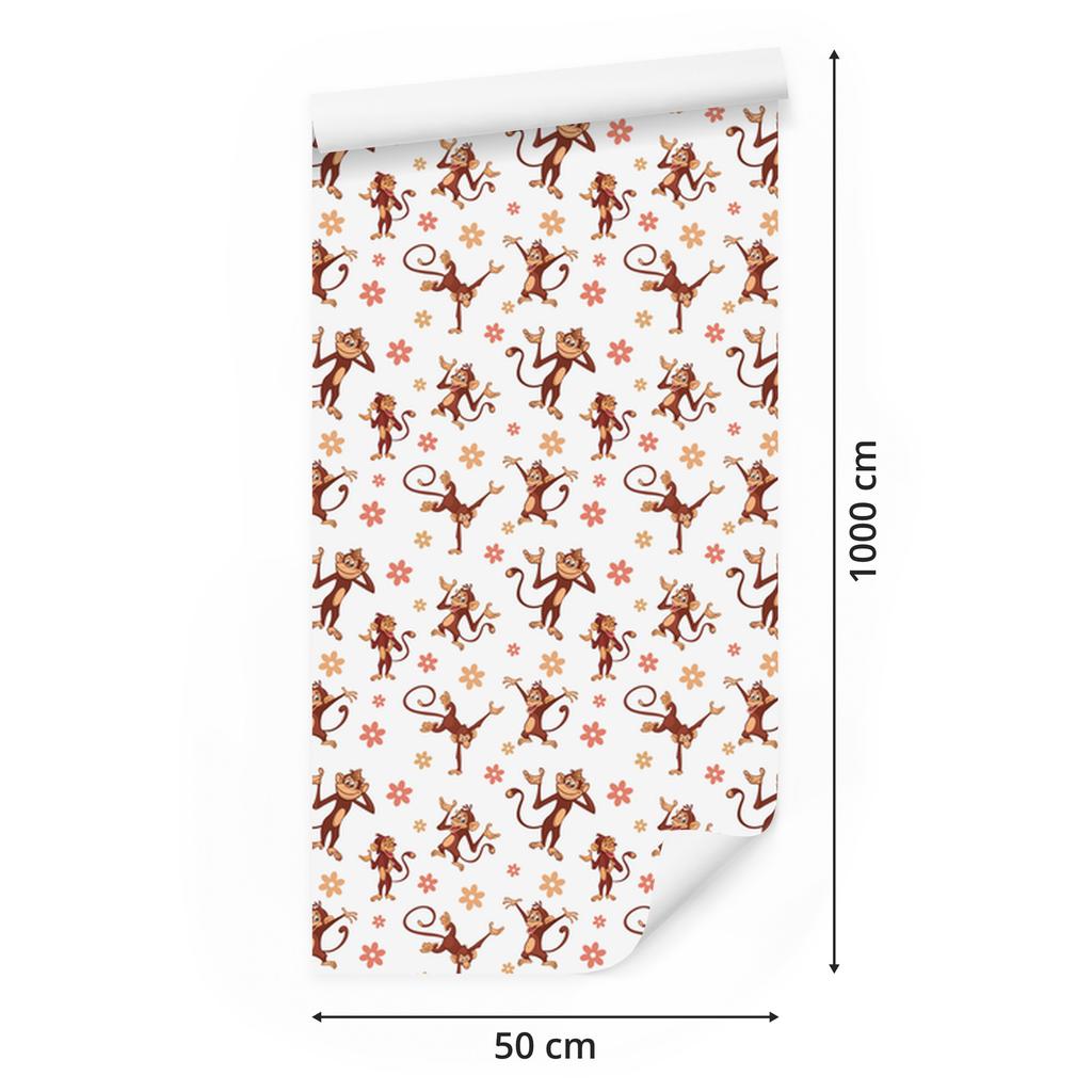 Monkey Wallpaper White and Cream for Living Room and Bedroom 50x1000