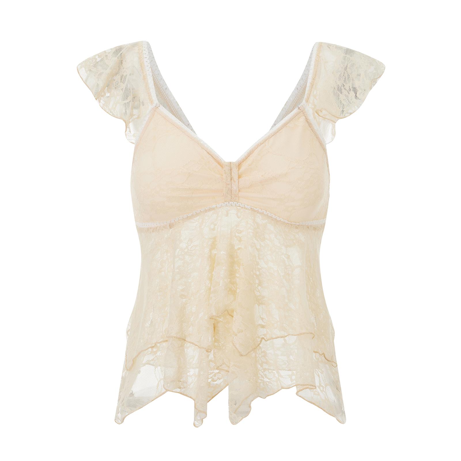 

Женские летние укороченные топы с рукавами-крылышками и V-образным вырезом, двухслойные кружевные топы Lotus Edge M жёлтый