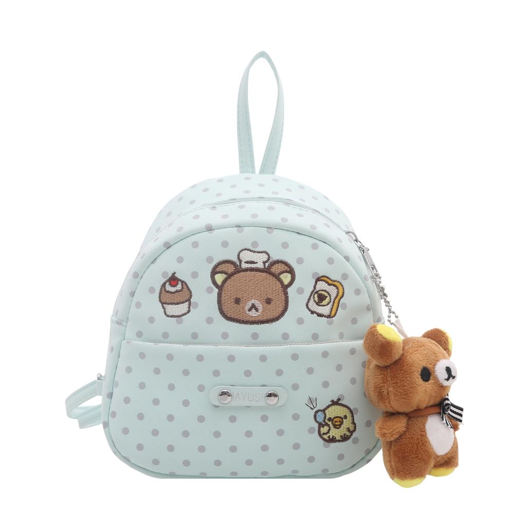 Schoolbag Korean Polka Dot Ins Cute Fresh Mint Green Polka Dot Bear Schoolbag High Value Commuter Large Capacity Backpack