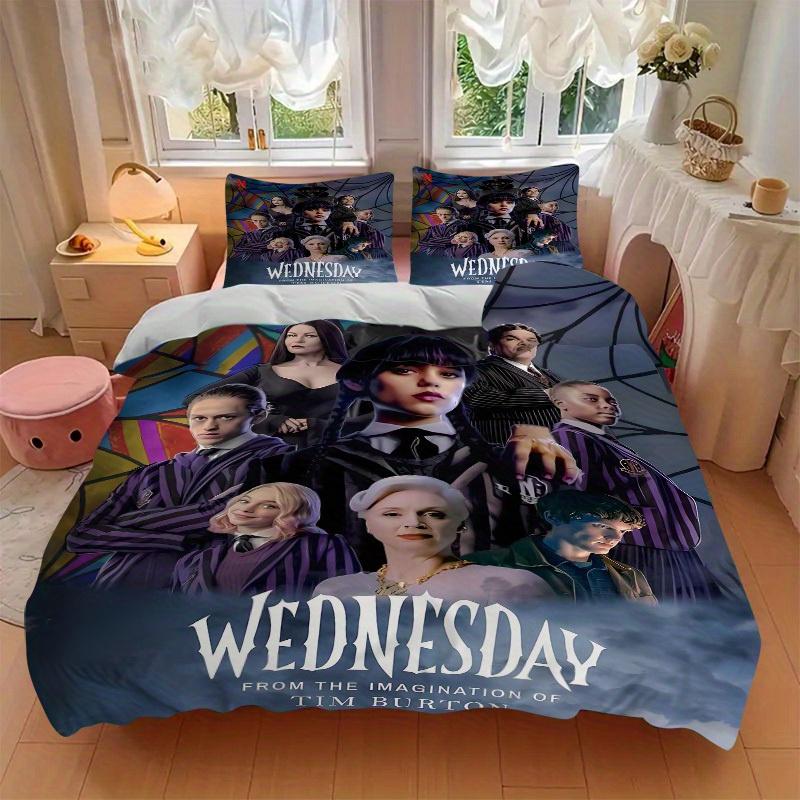 3pcs Wednesday Bedding Set Down Comforter Cover and Pillowcases, Suitable for All Seasons(No Insert)-0729035