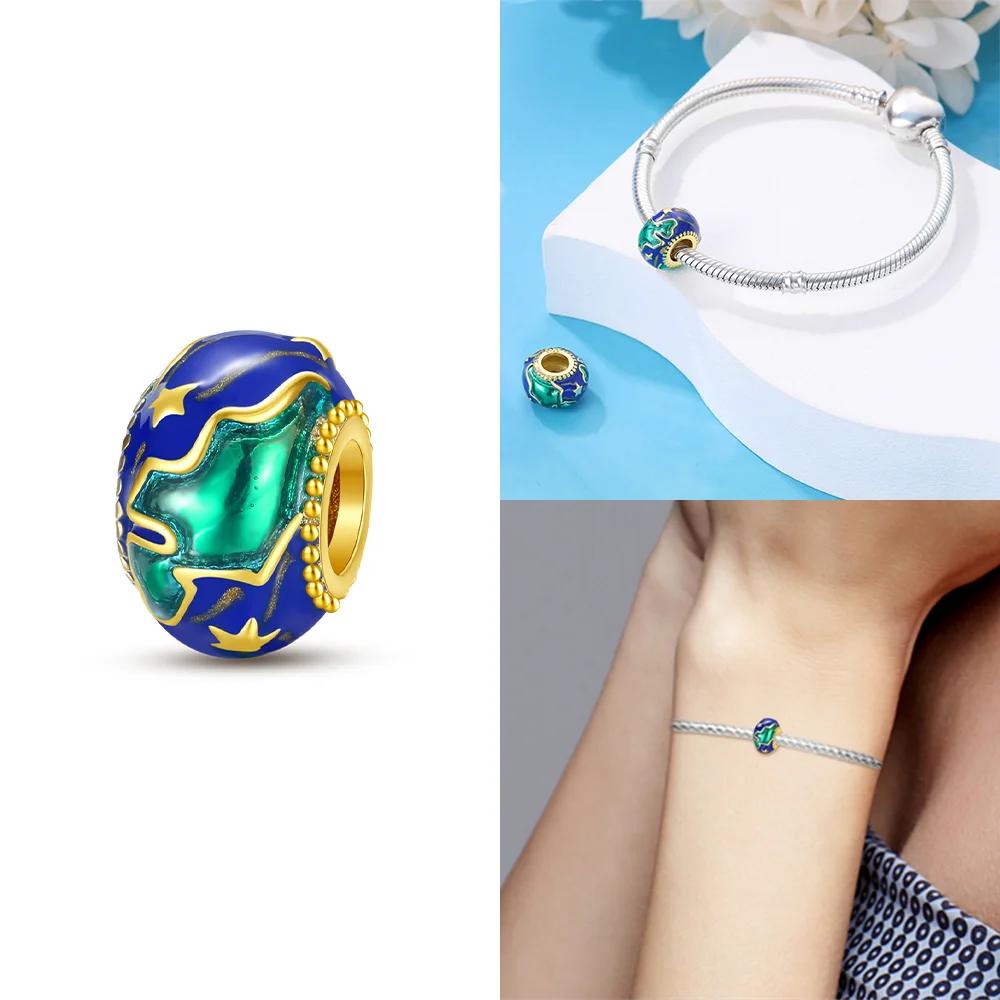 Colorful Zircon Planetary Space Starry Sunflower Beads Charms Fit Diy Original Bangle Bracelet Copper Women Jewelry Gift
