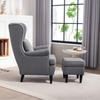 Living Room Armchair in Fabric with Footstool Pouf, High Backrest and Cushion, 75x83x104 cm, Grey