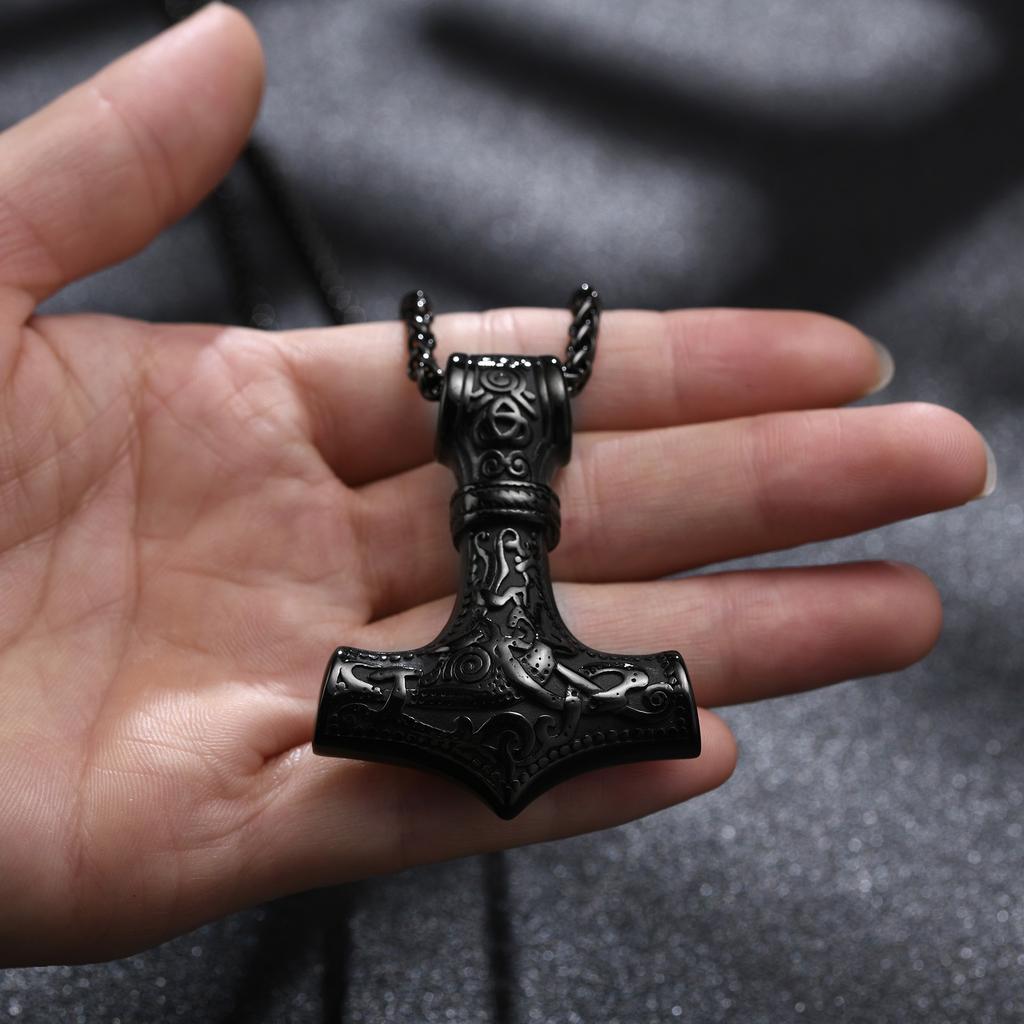 Viking Mjolnir Necklace,Thor's Hammer Pendant, Stainless Steel Viking Necklace,Viking Jewelry, Strength Amulet, Norse Mythology