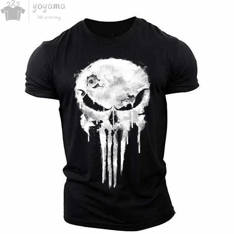 Men's T-shirt 3d printed military patriotic skull O-neck T-shirt, oversized T-shirt, short-sleeved T-shirt, men's sportswear top