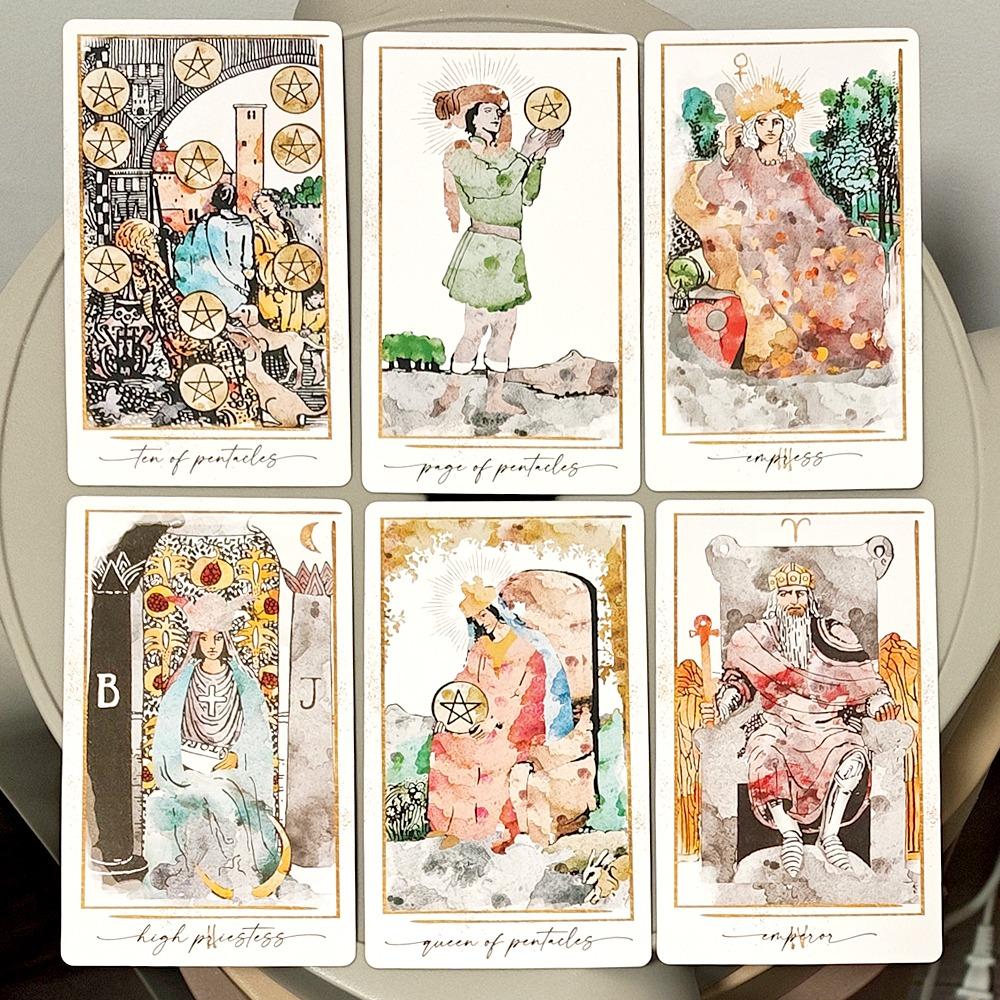 12x7cm Doppelt geprägtes Tarot-Deck in moderner Farbgebung 78 Aquarell-Tarotkarten basierend auf RWS-Bildsprache Ästhetische Divinationskarten