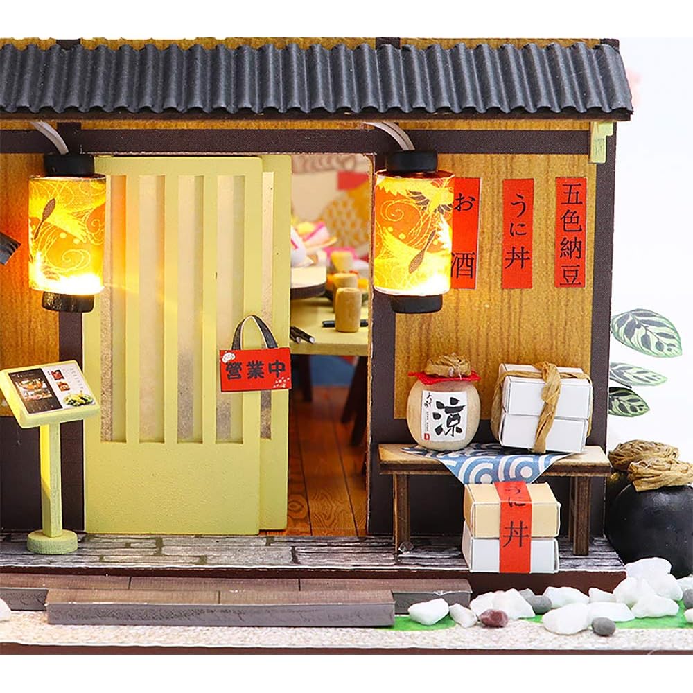Moin Moin Miniature Dollhouse Kit Two-Story Sushi Restaurant with LED Light Sakura Design 2006DH154