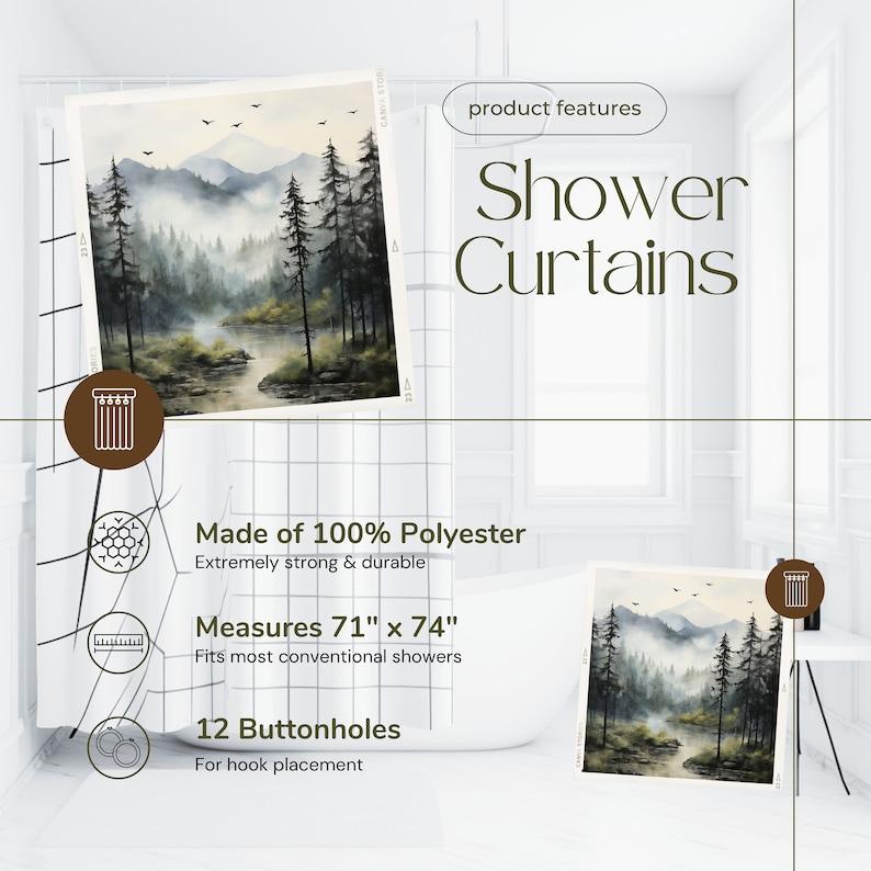 Foggy Mountain Shower Curtain – Misty Forest Woodland Design, Gift For New Homeowners Or Bathroom Redecoration