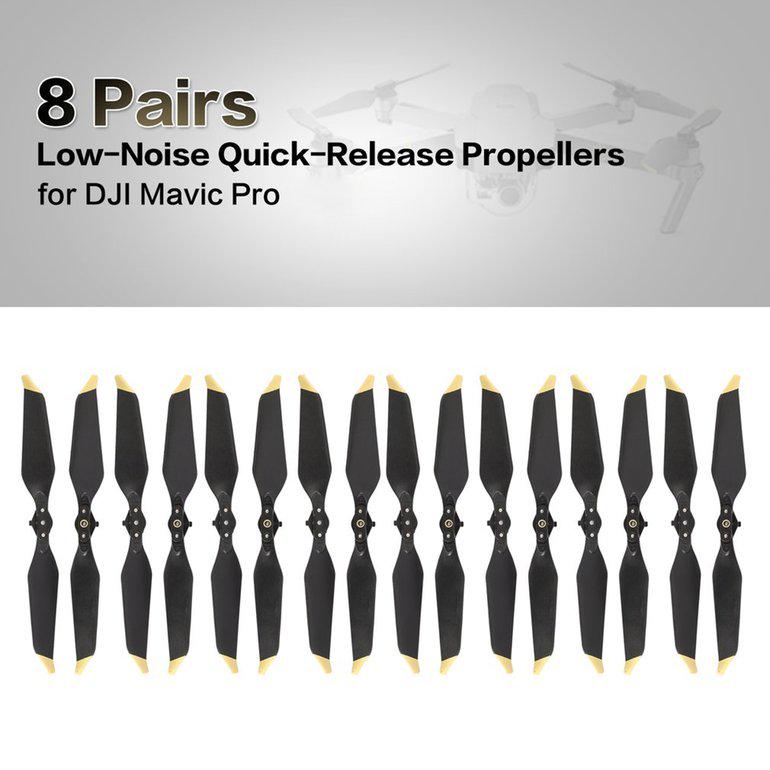 8-Piece Low-Noise Quick-Release Propeller Set For DJI Mavic Pro Platinum (Model 8331, Black & Silver Tip)